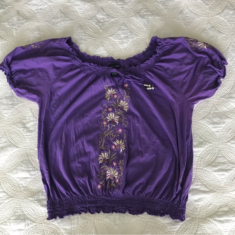 Purple floral blouse, size XL